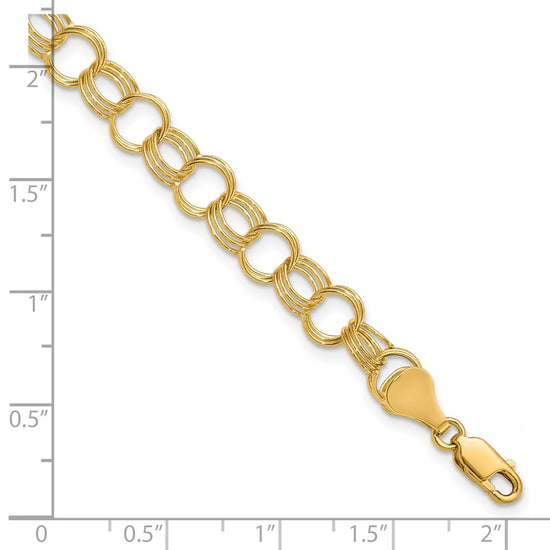 10k 7mm Solid Triple Link 7 inch Charm Bracelet