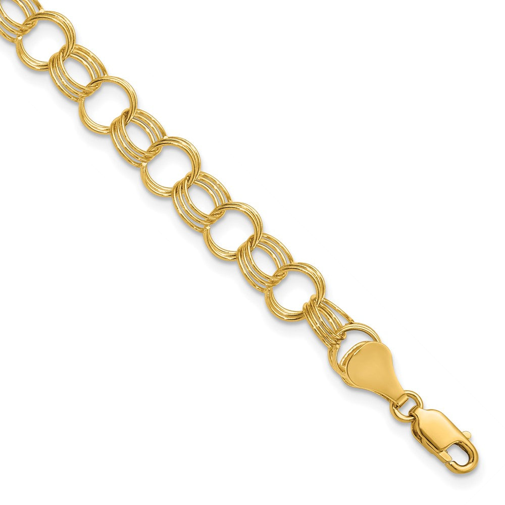 10k 7mm Solid Triple Link 8 inch Charm Bracelet