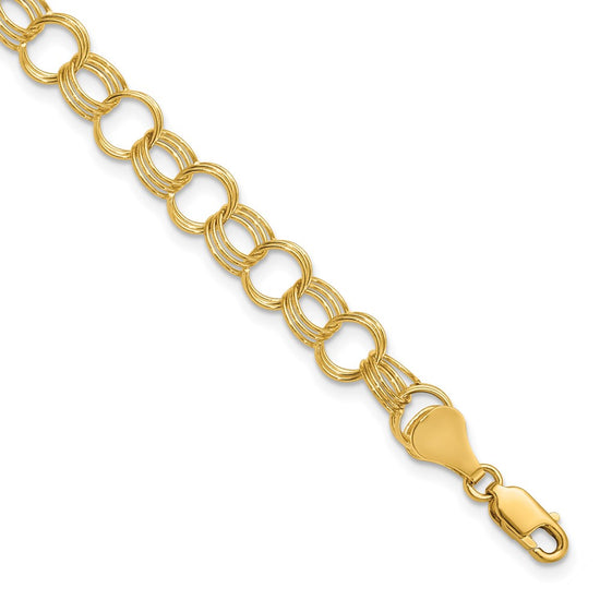 10k 7mm Solid Triple Link 7 inch Charm Bracelet
