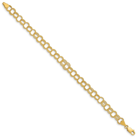 10k 6mm Solid Textured Triple Link 8 inch Charm Bracelet