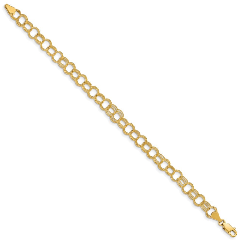 10k 6mm Solid Textured Triple Link 8 inch Charm Bracelet