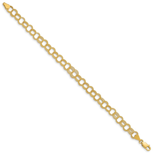 10k 6mm Solid Textured Triple Link 8 inch Charm Bracelet