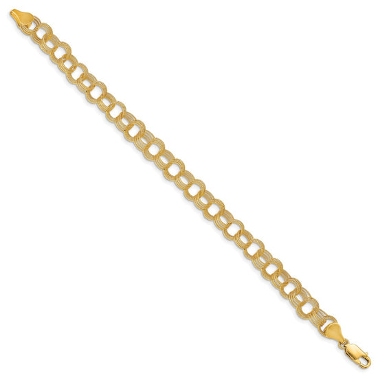 10k 7mm Solid Textured Triple Link 8 inch Charm Bracelet