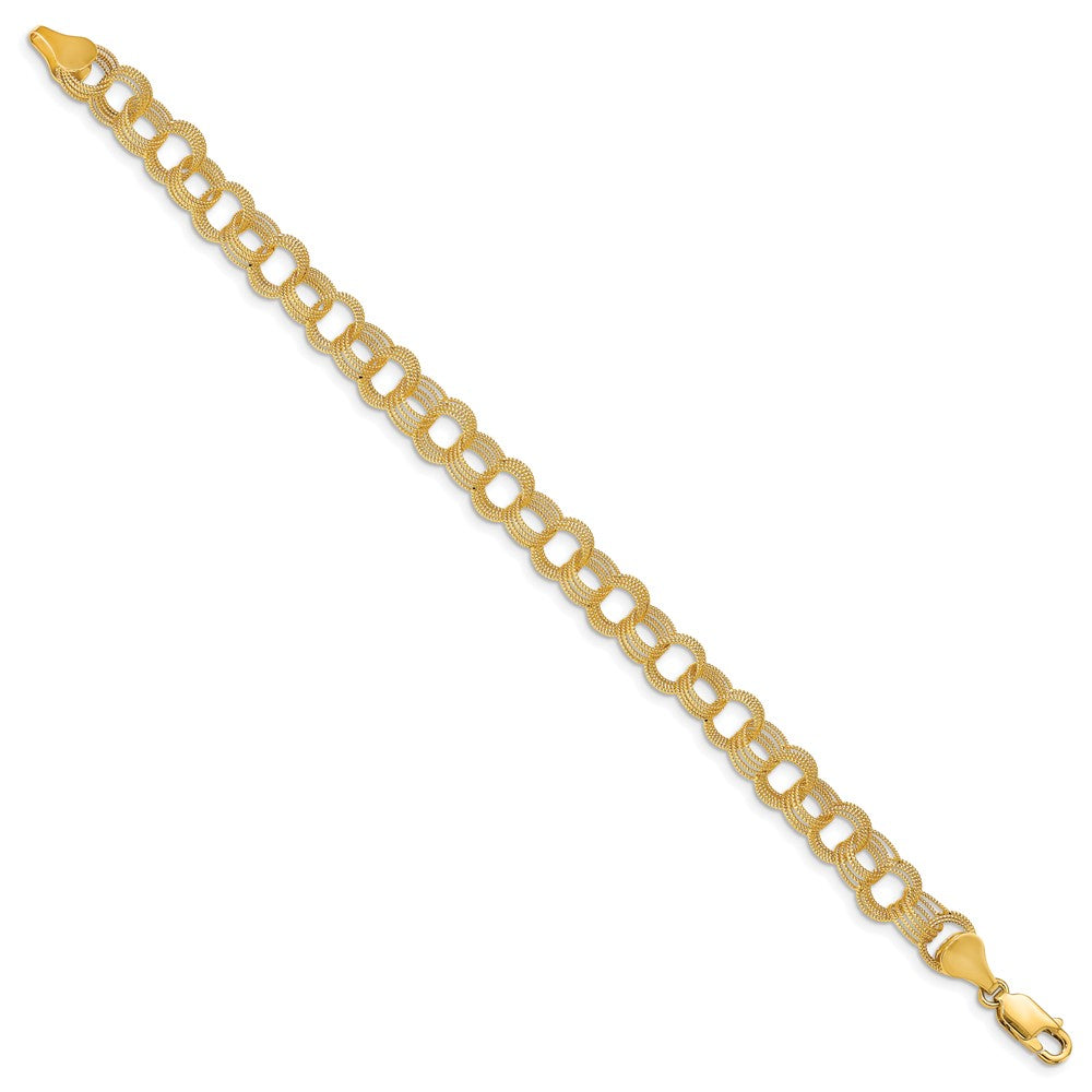 10k 7mm Solid Textured Triple Link 8 inch Charm Bracelet