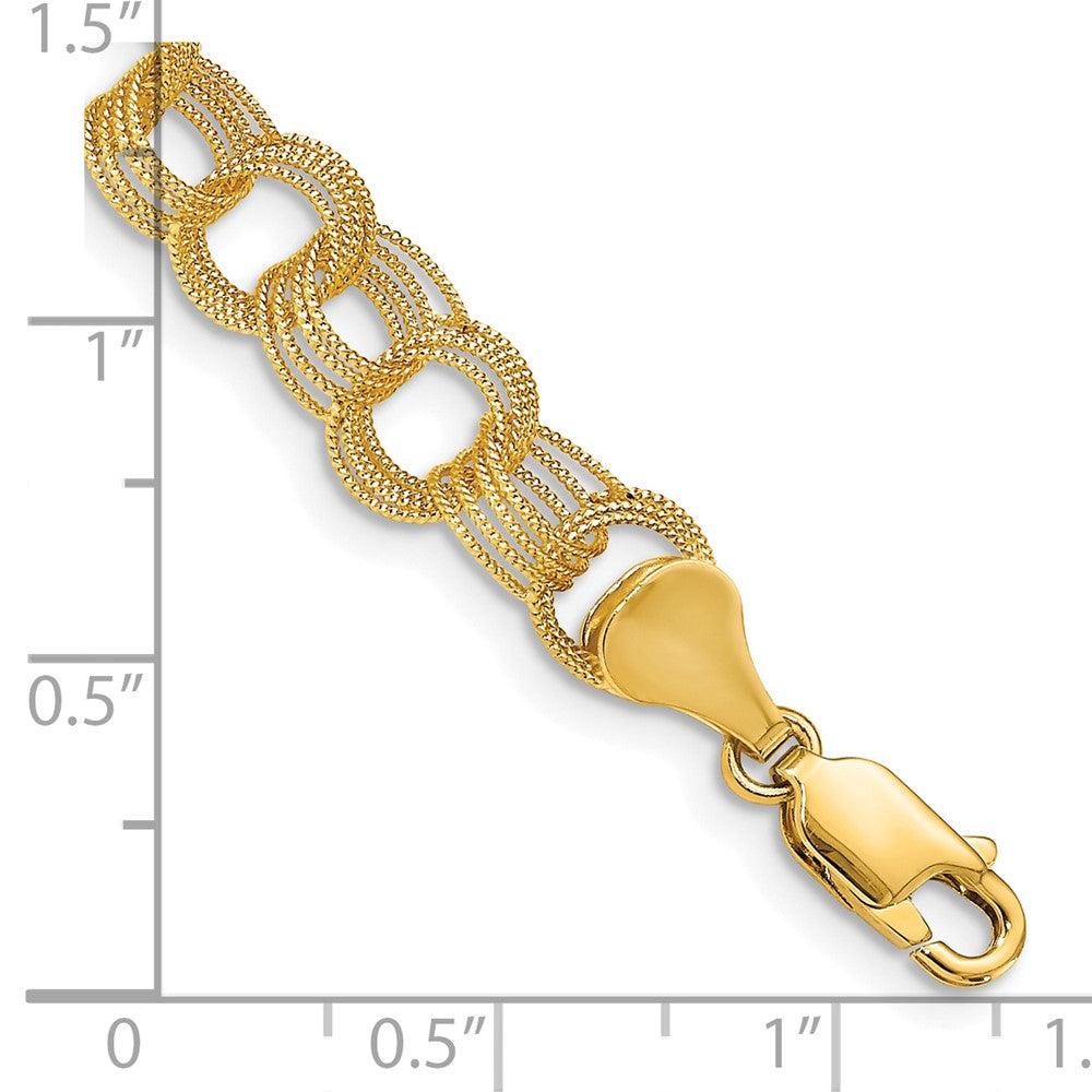 10k 7mm Solid Textured Triple Link 7 inch Charm Bracelet