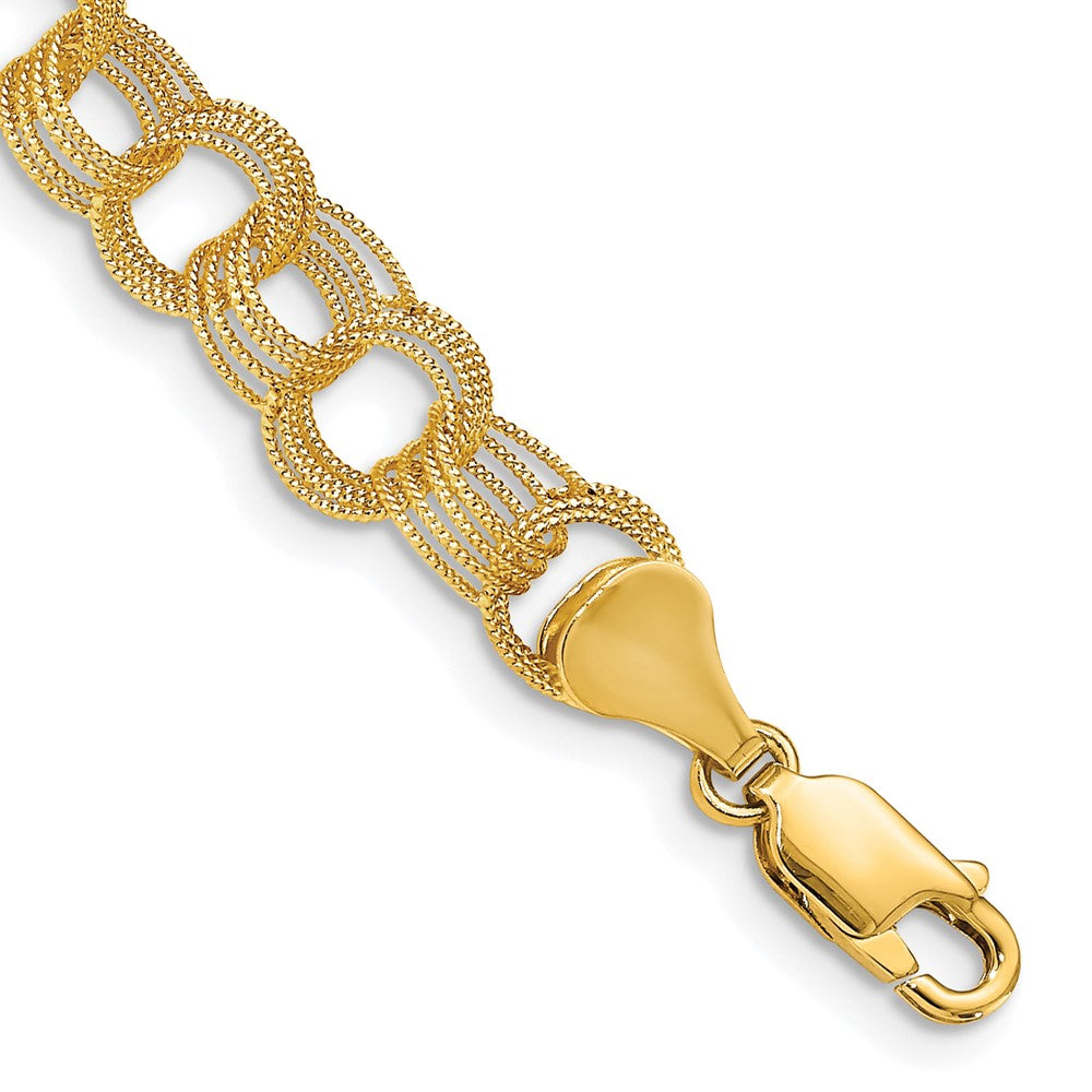 10k 7mm Solid Textured Triple Link 8 inch Charm Bracelet