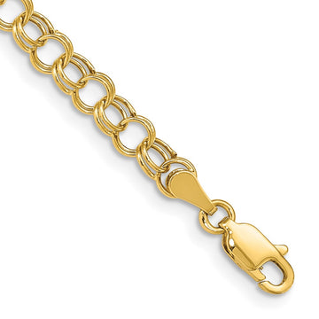 10k 5mm Hollow Double Link 6 inch Charm Bracelet