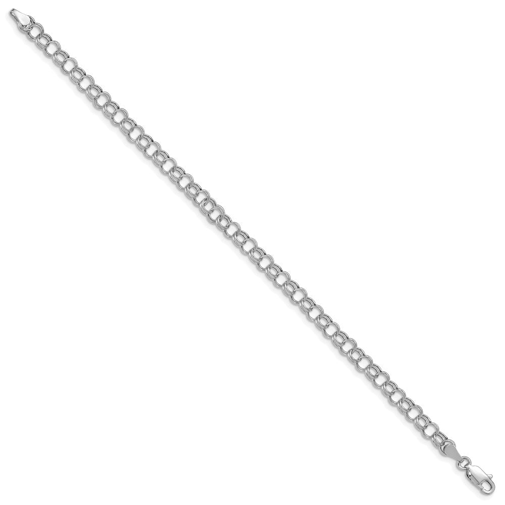 10k White Gold 5mm Hollow Double Link 8 inch Charm Bracelet