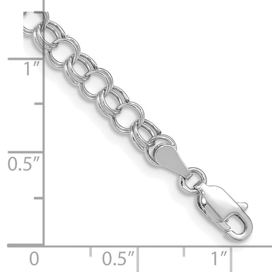 10k White Gold 5mm Hollow Double Link 7 inch Charm Bracelet