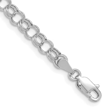 10k White Gold 5mm Hollow Double Link 7 inch Charm Bracelet