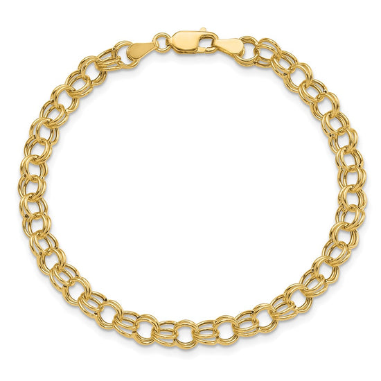 10k 6mm Hollow Double Link 8 inch Charm Bracelet