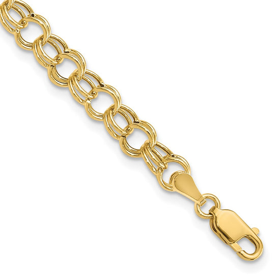10k 6mm Hollow Double Link 8 inch Charm Bracelet