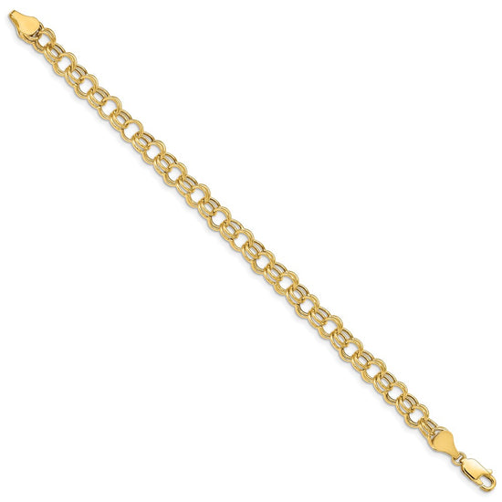 10k 6mm Hollow Double Link 8 inch Charm Bracelet