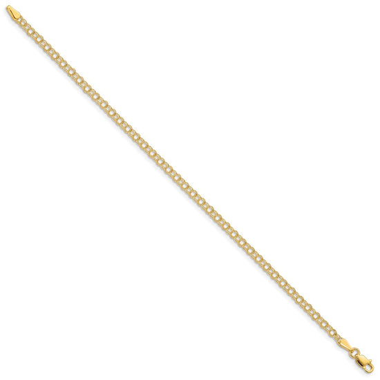 10k 3mm Solid Double Link 7 inch Charm Bracelet