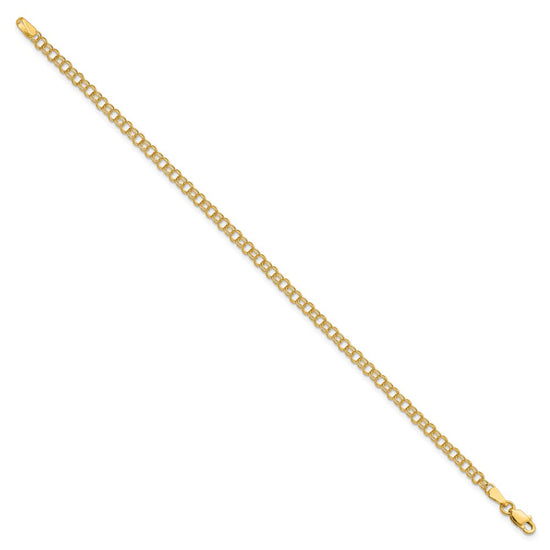 10k 3.5mm Solid Double Link 7 inch Charm Bracelet