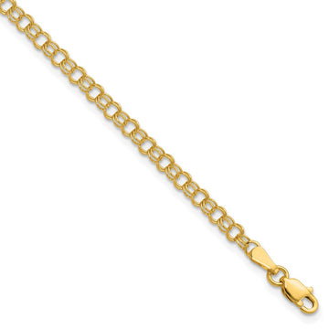 10k 3.5mm Solid Double Link 8 inch Charm Bracelet