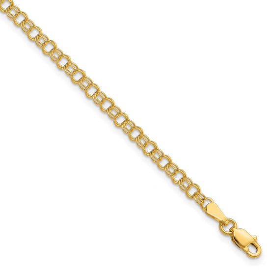 10k 3.5mm Solid Double Link 7 inch Charm Bracelet
