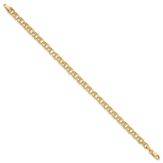10k 4.5mm Hollow Diamond-cut Double Link 8 inch Charm Bracelet