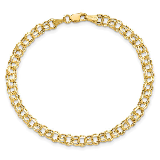 10k 4.5mm Hollow Diamond-cut Double Link 8 inch Charm Bracelet