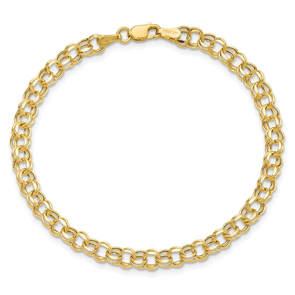 10k 4.5mm Hollow Diamond-cut Double Link 8 inch Charm Bracelet