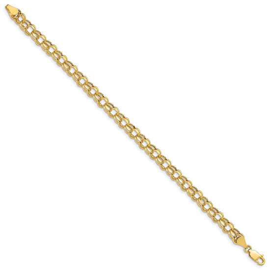 10k 5mm Hollow Diamond-cut Double Link 7 inch Charm Bracelet