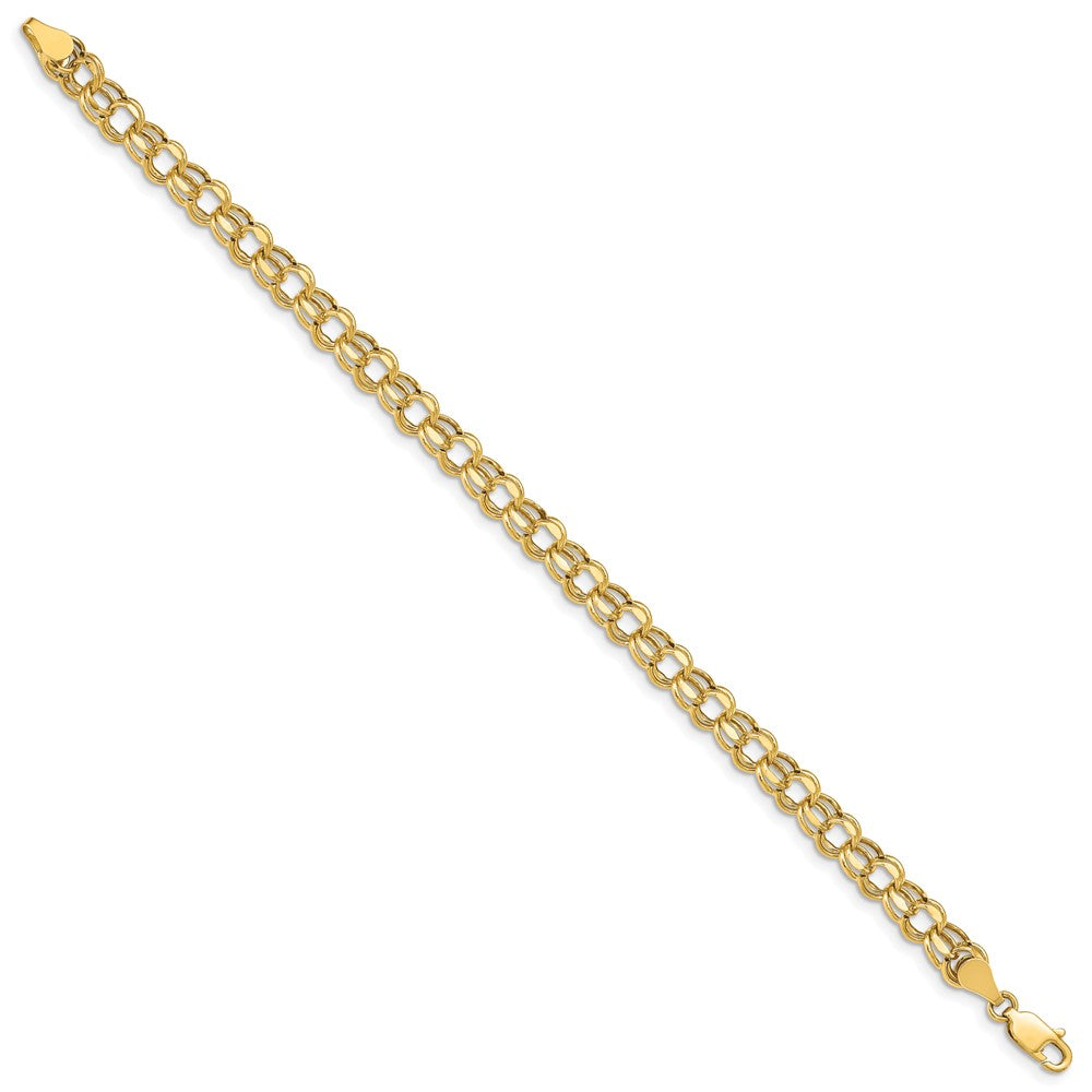 10k 5mm Hollow Diamond-cut Double Link 7 inch Charm Bracelet