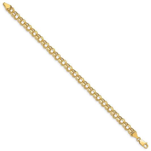 10k 5mm Hollow Diamond-cut Double Link 7 inch Charm Bracelet