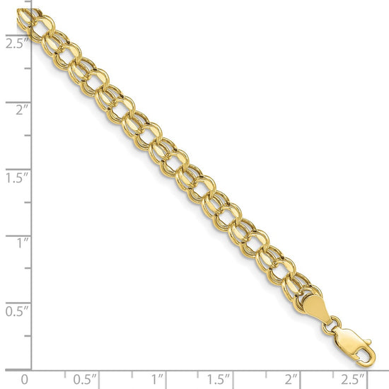 10k 5mm Hollow Diamond-cut Double Link 7 inch Charm Bracelet