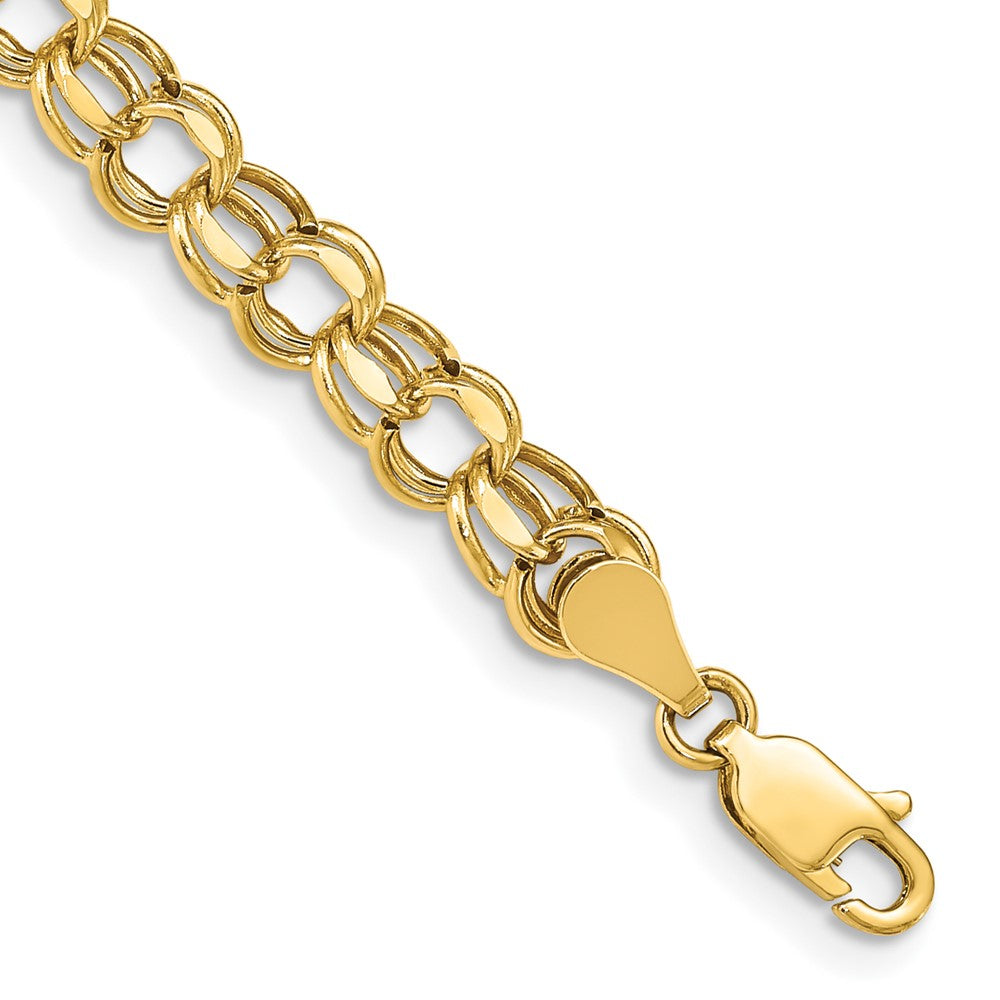 10k 5mm Hollow Diamond-cut Double Link 7 inch Charm Bracelet