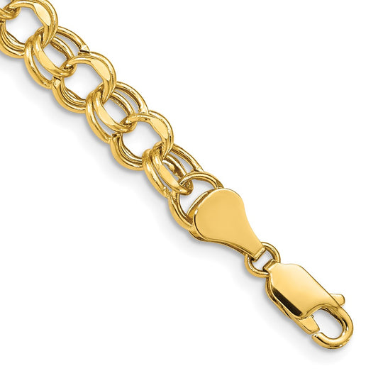 10k 6.5mm Hollow Diamond-cut Double Link 8 inch Charm Bracelet