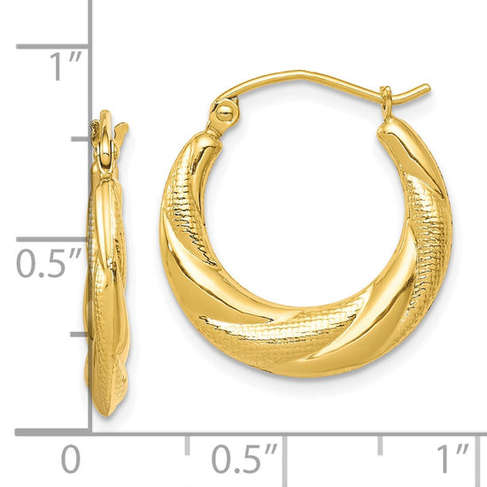 10K Textured Scalloped Hollow Hoop Earrings