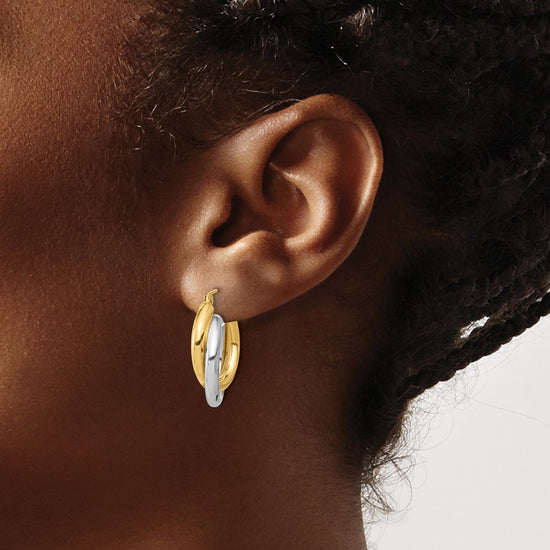 10k Two-tone Polished Double Tube Hoop Earrings