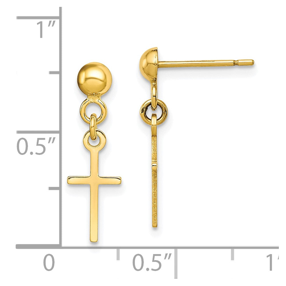 Gold Cross Dangle Post Earrings