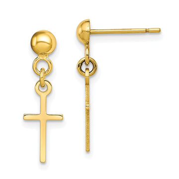 Gold Cross Dangle Post Earrings