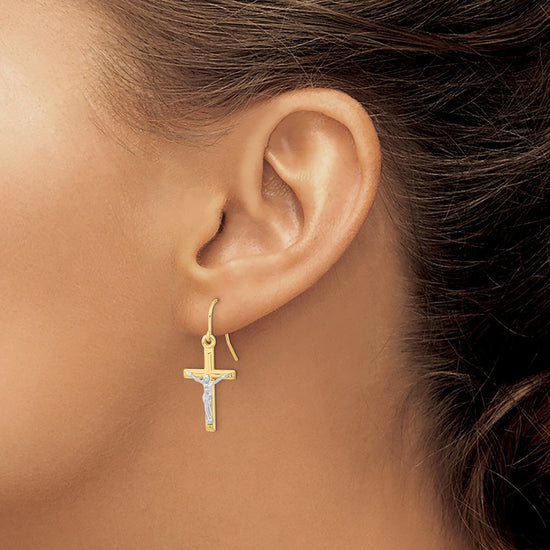 Gold Crucifix Dangle Earrings
