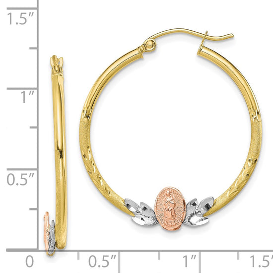 Gold Tri-color Guadalupe Hoop Earrings