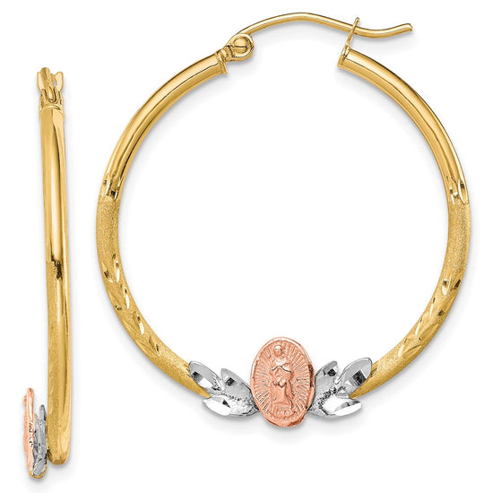 Gold Tri-color Guadalupe Hoop Earrings