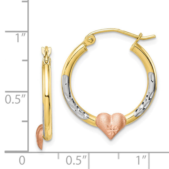 Gold Two-tone w/Rhodium Heart Hoop Earrings