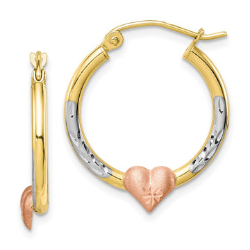 Gold Two-tone w/Rhodium Heart Hoop Earrings