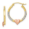 10k Two-tone & White Rhodium D/C Heart Hoop Earrings