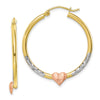 10k Two-tone and White Rhodium Diamond Cut Heart Hoop Earrings