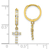10K CZ Cross Hinged Hoop Earrings