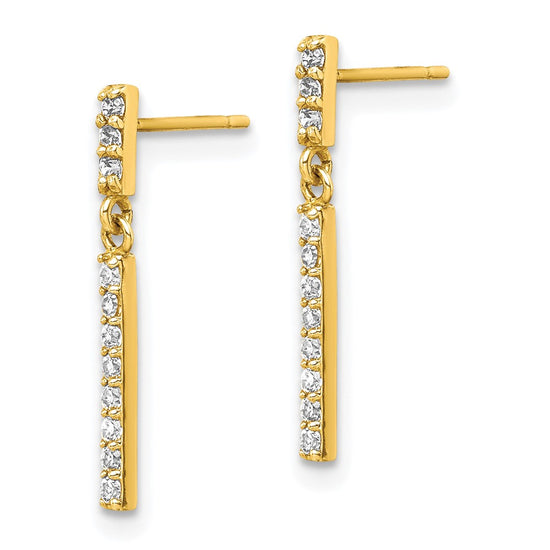 10K CZ Bar Dangle Post Earrings