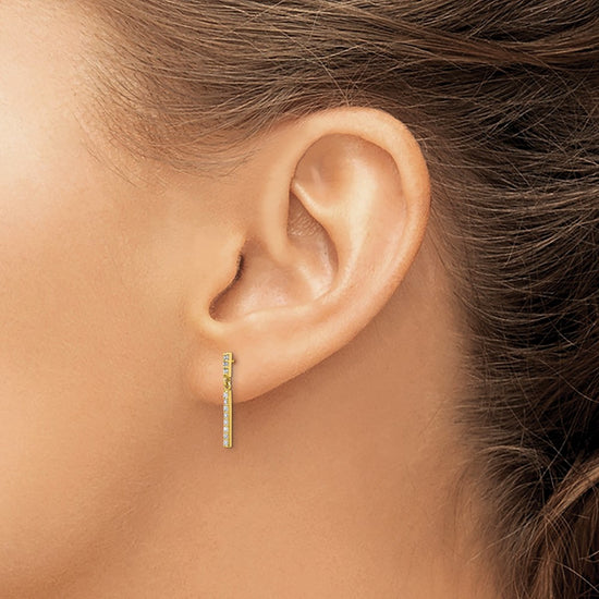 10K CZ Bar Dangle Post Earrings