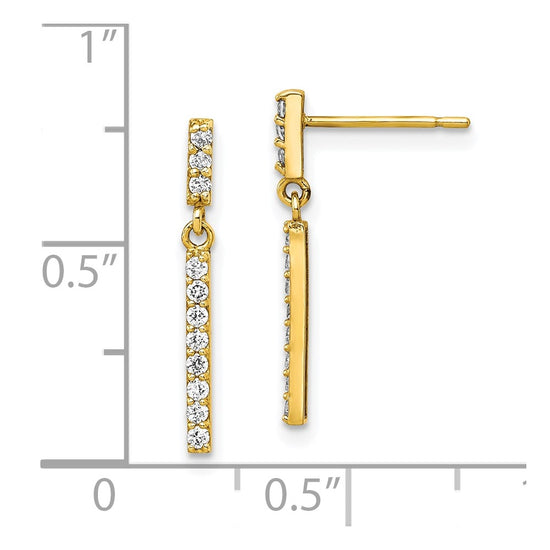 10K CZ Bar Dangle Post Earrings