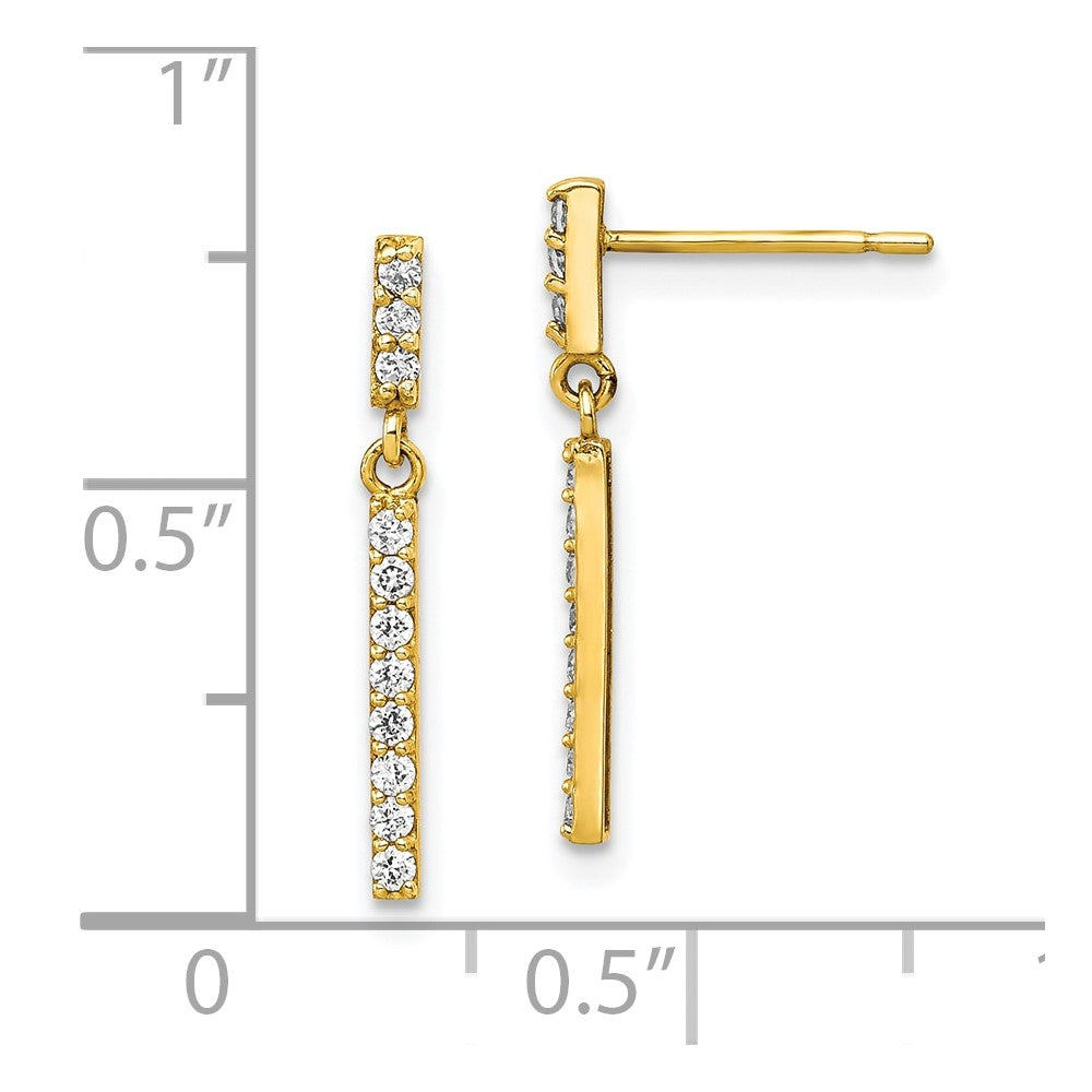 10K CZ Bar Dangle Post Earrings