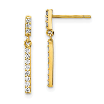 10K CZ Bar Dangle Post Earrings
