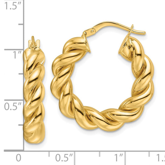 5.3mm Gold Twisted Tube Hoop Earrings