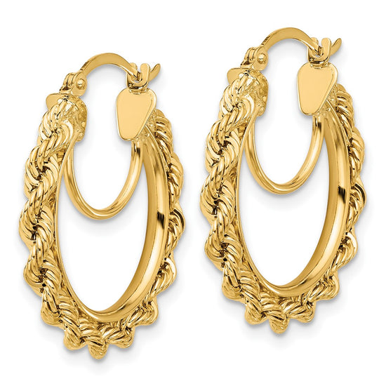 10k Polished and D/C Rope 2.95mm Hoop Earrings