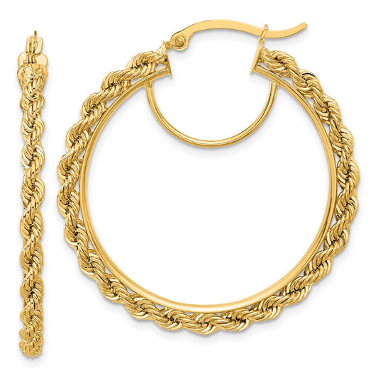 10k Polished and D/C Rope 2.95mm Hoop Earrings